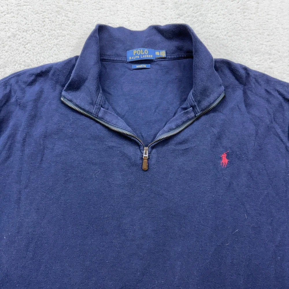 Polo‎ Ralph Lauren Estate Rib Navy Blue Quarter Zip Pullover Sweater Mens XXL